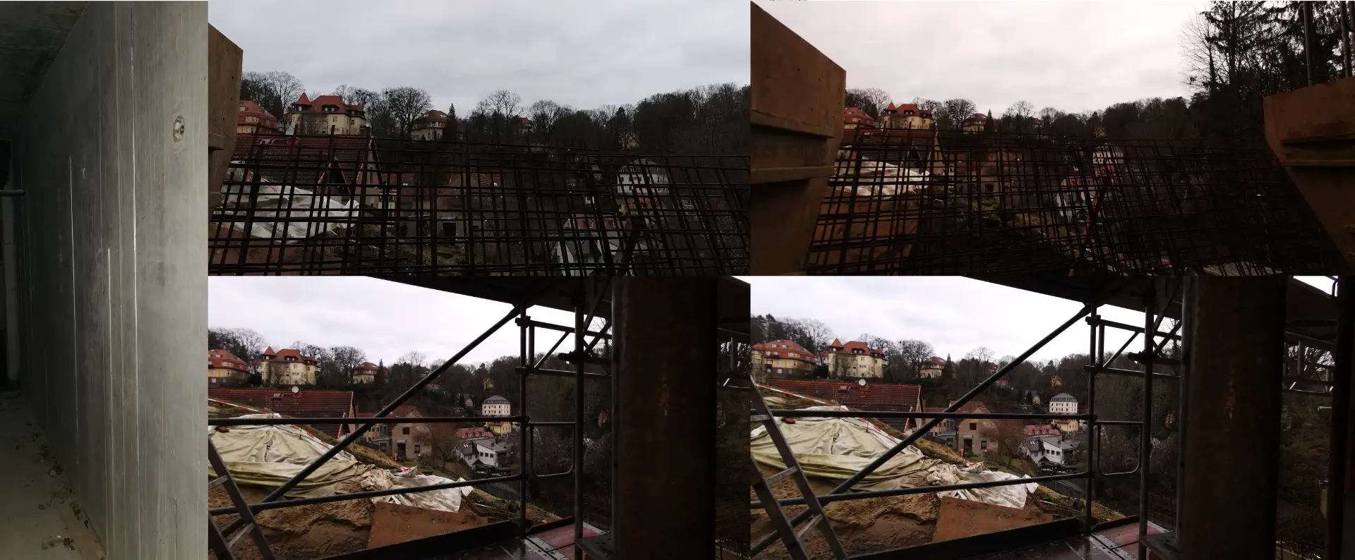 Bauzustand mit Bewehrung und Blick über die Umgebung