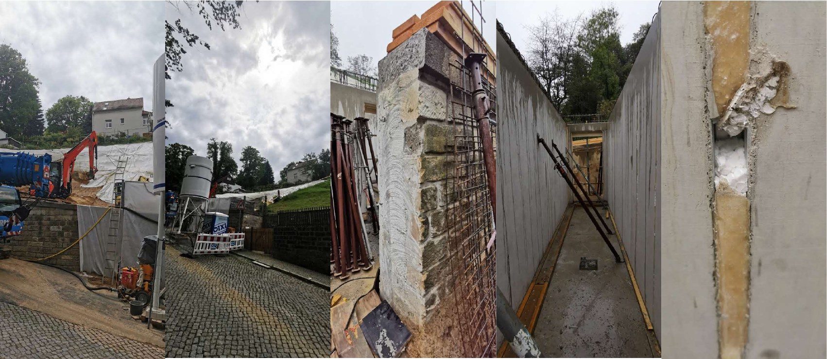 Baustellenansichten mit Gerüst und Rohbaufassade