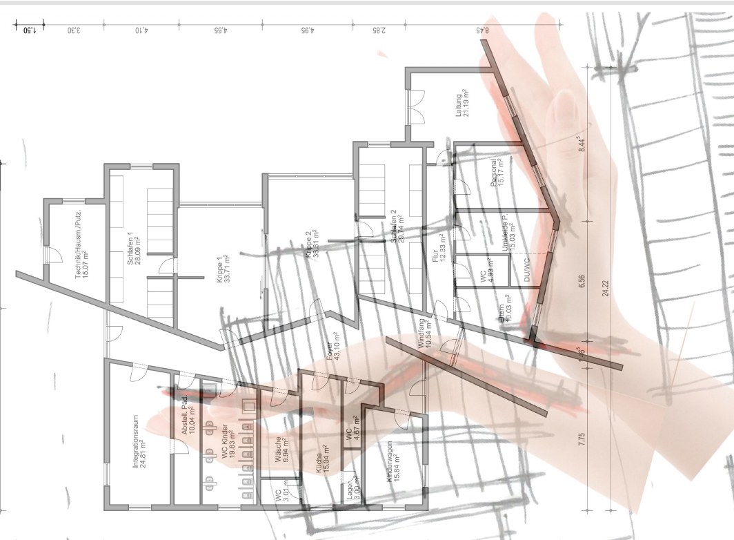 Grundrissplan mit Bestand und geplanten Bauteilen